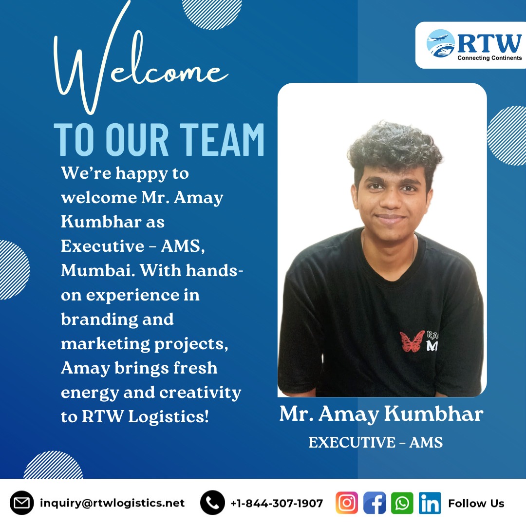 Double the Talent, Double the Excitement at RTW Logistics! 

We're thrilled to welcome two dynamic professionals to our Mumbai team!

Welcome aboard, Mehul and Amay! Let’s scale new heights together. 

#RTWLogistics #WelcomeToTheTeam #NewBeginnings #ConnectingContinents #Mumbai
