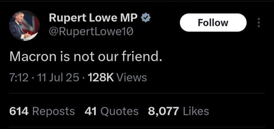 Rupert is right.
Macron is not his friend. 
He’s a friend of decent Brits who care about the country not ancient, xenophobic bigots.