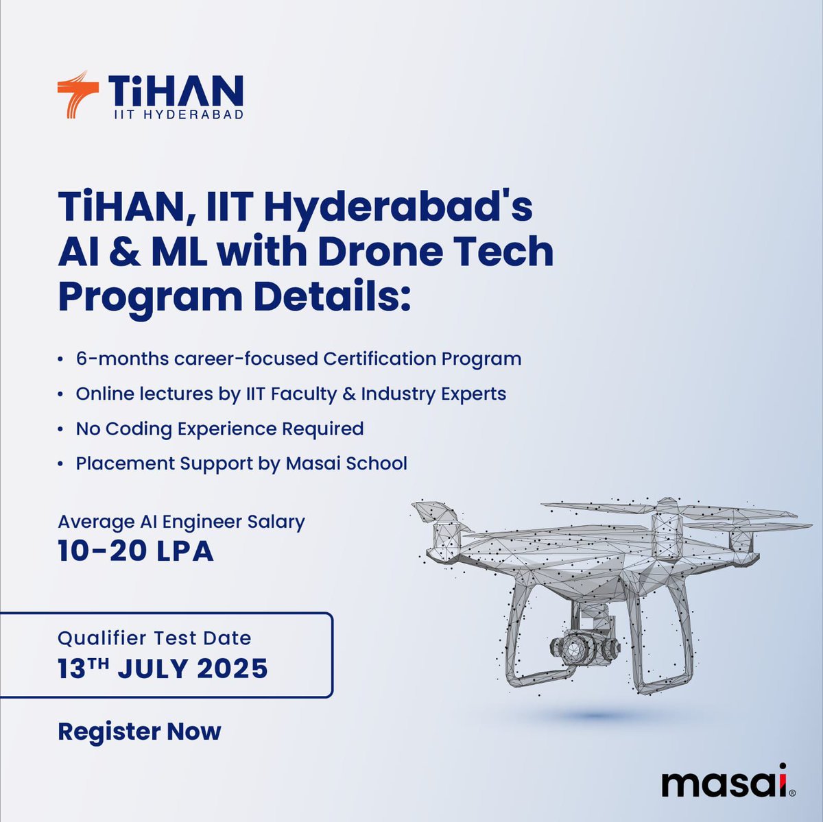 हर कोई AI की बात कर रहा है, लेकिन सीख कौन रहा है?

TiHAN – IIT Hyderabad ने लॉन्च किया है 6 महीने का Online AI &amp; ML कोर्स 

रजिस्टर करें 👉 bit.ly/40IIUfa

सिर्फ ₹99 के टेस्ट से एंट्री लो - और IIT Professors से सीखो असली स्किल
