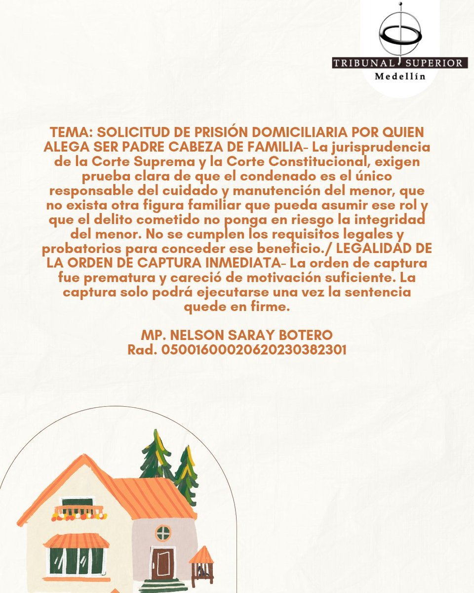 TEMA: SOLICITUD DE PRISIÓN DOMICILIARIA
MP. NELSON SARAY BOTERO
Rad. 05001600020620230382301
Sala Penal 
Descarga la providencia a través del QR que se encuentra en la imagen de nuestro Instagram
<a href="/TribSupMed/">Tribunal Superior de Medellín</a>                 instagram.com/p/DL-DiChO3Gx/…