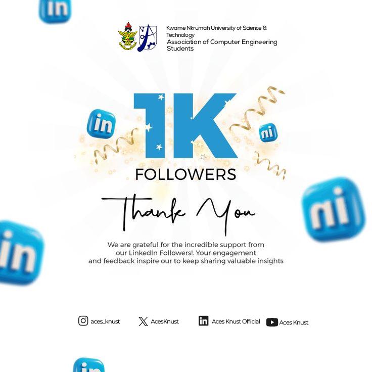 AcesKnust's tweet image. ๐ตโช Weโve Hit 1K Followers on LinkedIn ๐
ACES is proud to announce a new milestone of 1,000 followers on LinkedIn ๐
๐ Follow us on LinkedIn if you havenโt yet!๐๐๐
linkedin.com/company/acesknโฆ