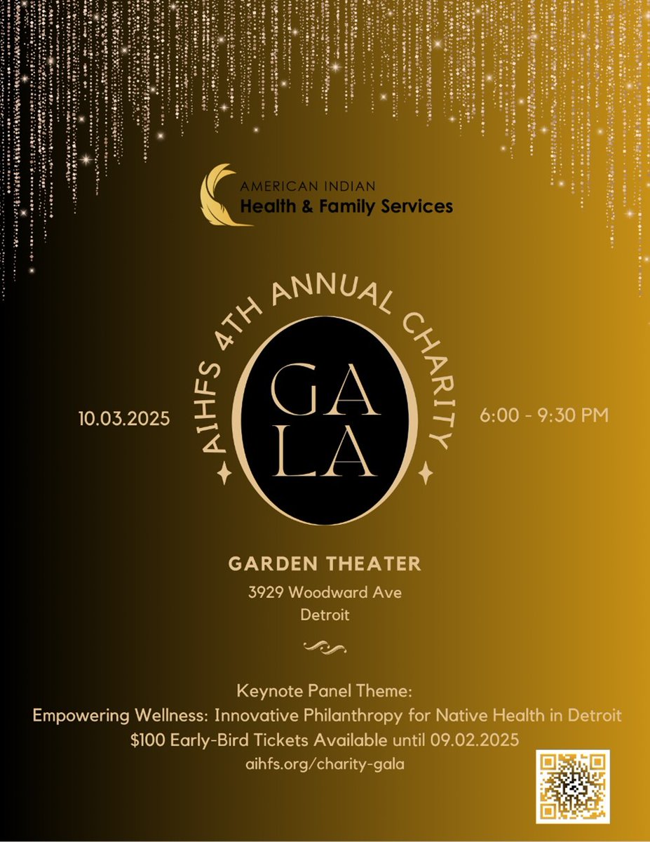AIHFS_Detroit's tweet image. Support AIHFS’ efforts to expand healthcare services and resources for Native American and underserved communities.
Early-bird tickets are available now for $100 through September 2, 2025!
Tickets available at: aihfs.org/charity-gala/
#AIHFS #CharityGala #EarlyBird #NativeHealth