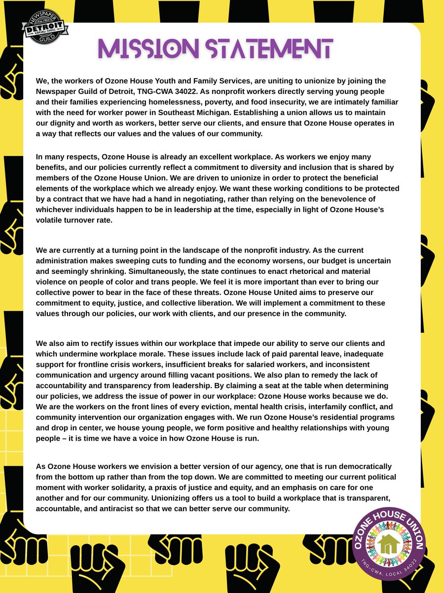 local34022's tweet image. Workers @OzoneHouse have come together to form a union. They are committed to the mission of Ozone House and are excited to use their collective voice to continue the vital services and community support they provide.
#UnionYes #Organize #Solidarity