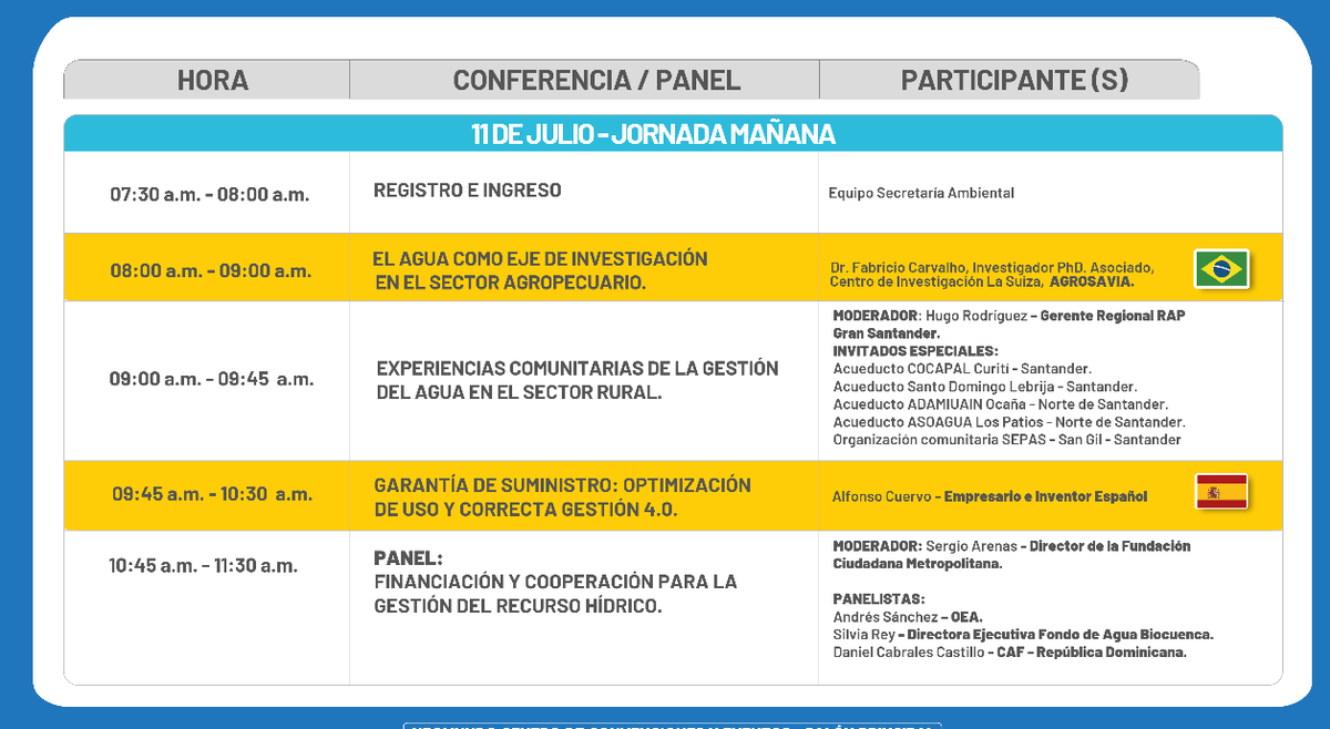 NEOMUNDOBGA's tweet image. #Agenda Segundo día de conferencias en la Cumbre Internacional del Agua 💧Esta es la agenda de este viernes en #Neomundo #ExperienciaEnLaBonitaDeColombia 🏛️