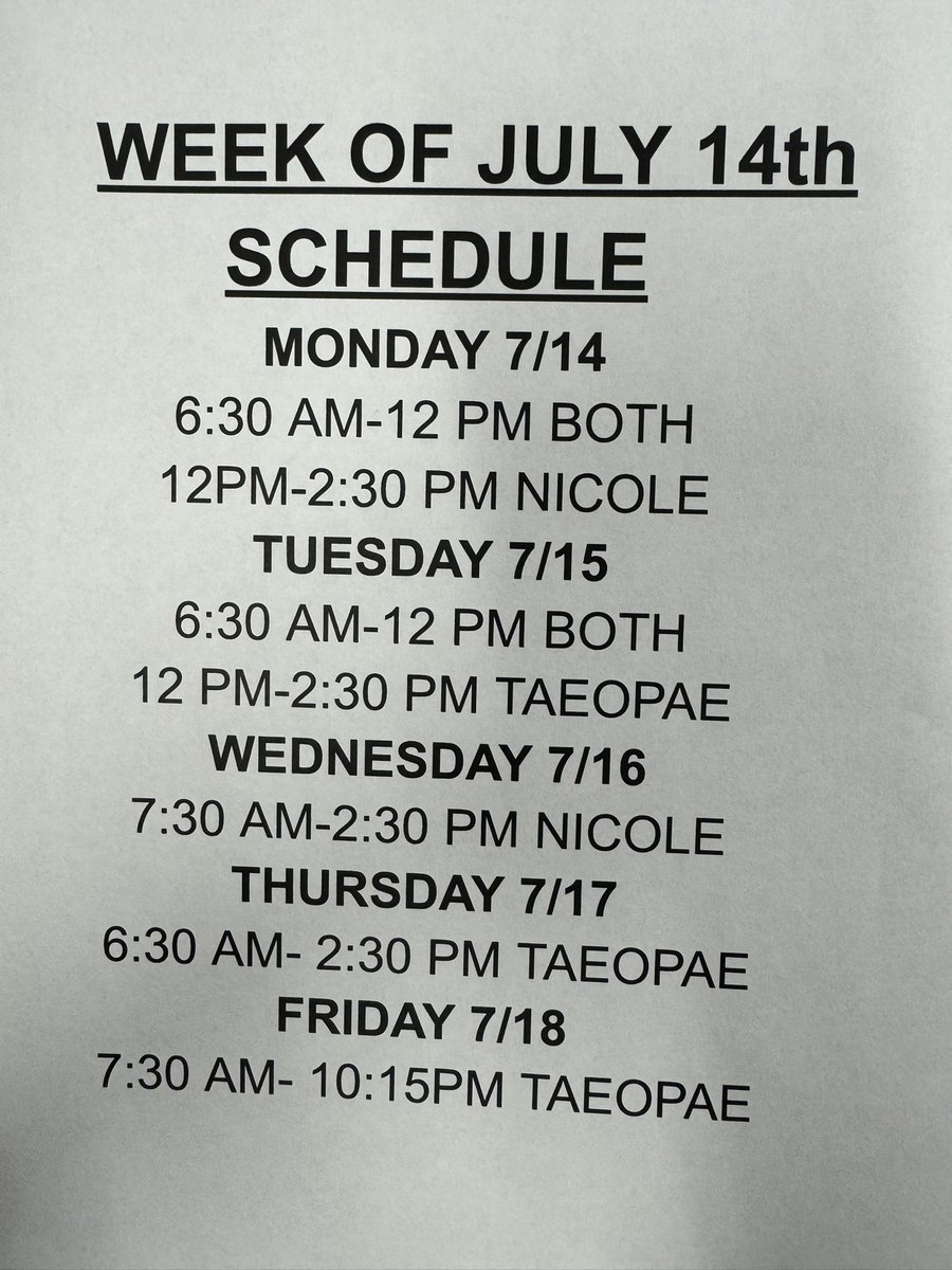 Here’s next weeks athletic training room schedule Foxes! <a href="/YHSAthletics115/">Yorkville Foxes</a>