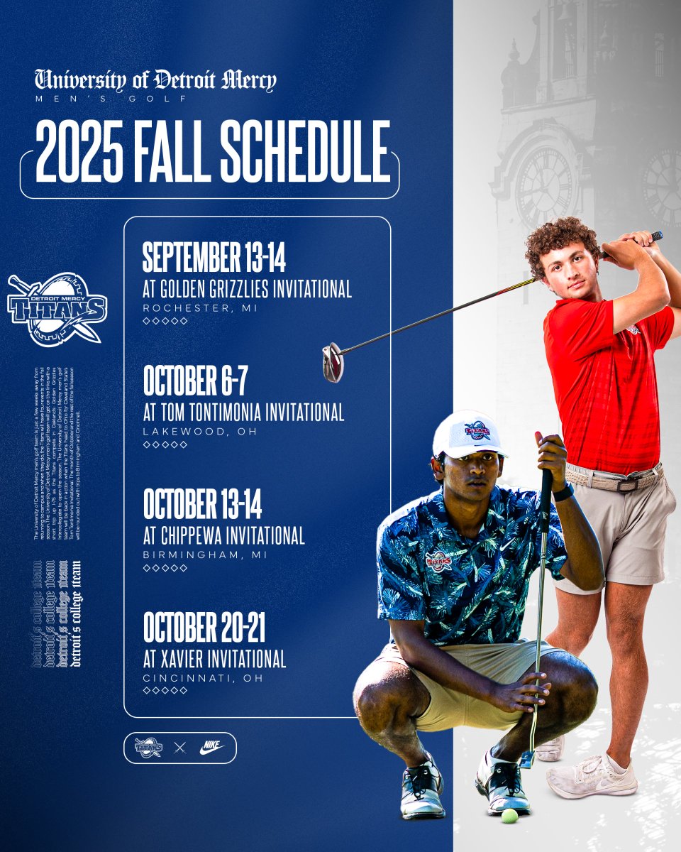 DetroitMGolf's tweet photo. Our fall slate! #DetroitsCollegeTeam ⚔️🏌️‍♂️ https://t.co/n7l1YRbXq7