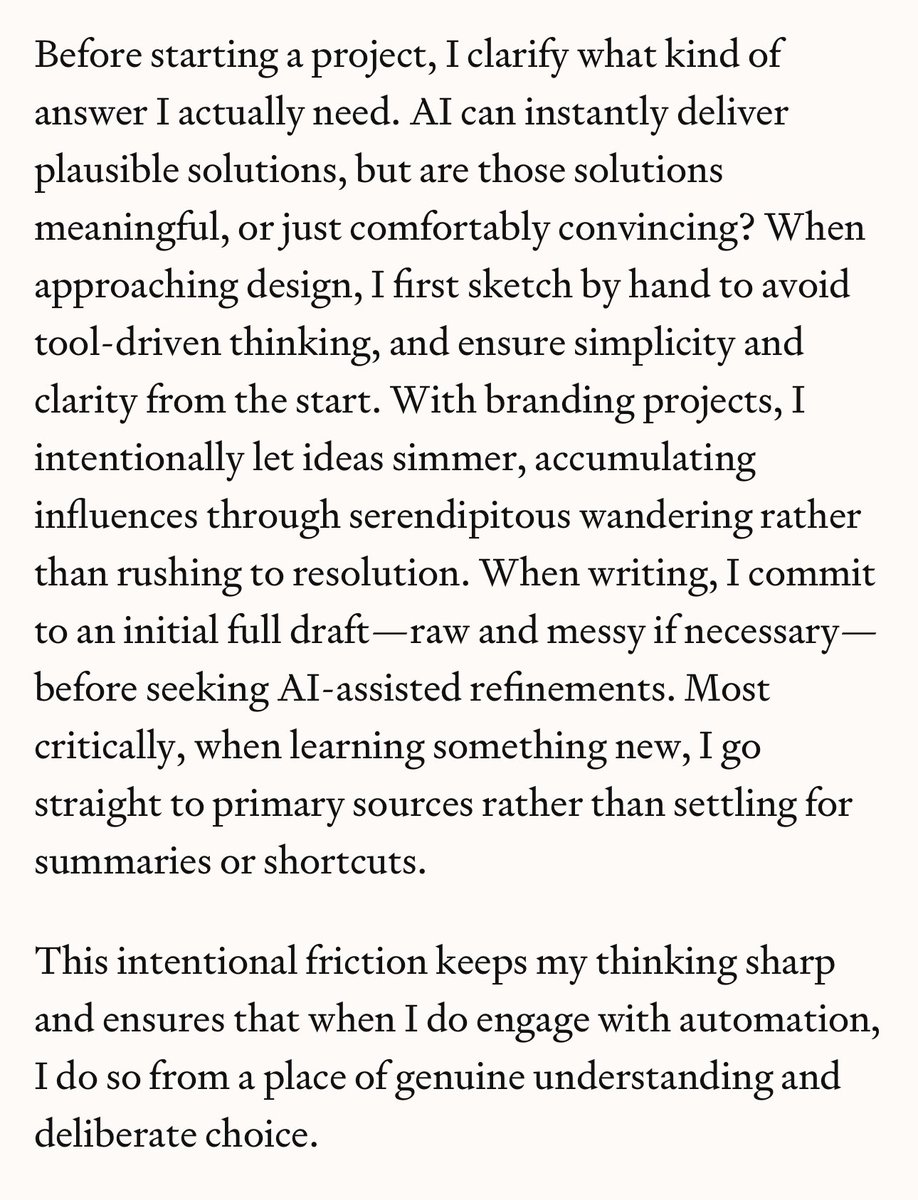 Love this call out from <a href="/vanlancker/">Willem</a> on the value of “productive friction.”

Rhymes with how I think about “meaningful friction” in activities like reading — behzod.com/blog/meaningfu…