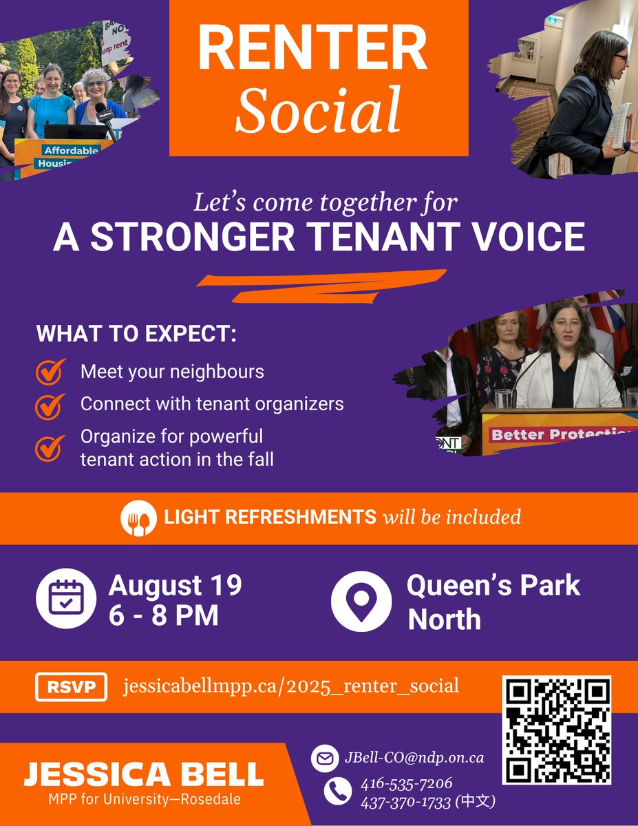 JessicaBellTO's tweet image. Join me and renters from across our city for a relaxed and meaningful Renter Summer Social at Queen’s Park North!
Date: Tuesday, August 19
Time: 6-8pm
Location: Queen’s Park North, Toronto
jessicabellmpp.ca/2025_renter_so…