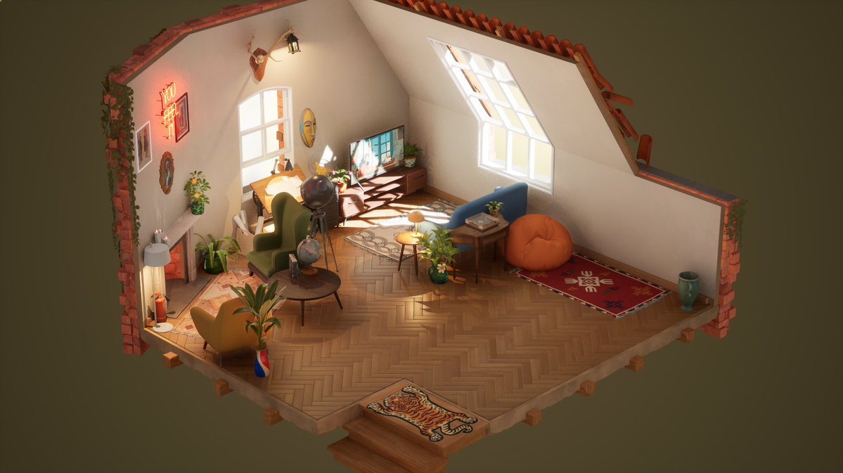 HozyGame's tweet image. It's incredible how much different furniture placements can change a room! Ghostiv on Discord shared these two screenshots of their final room...which one is your favourite?