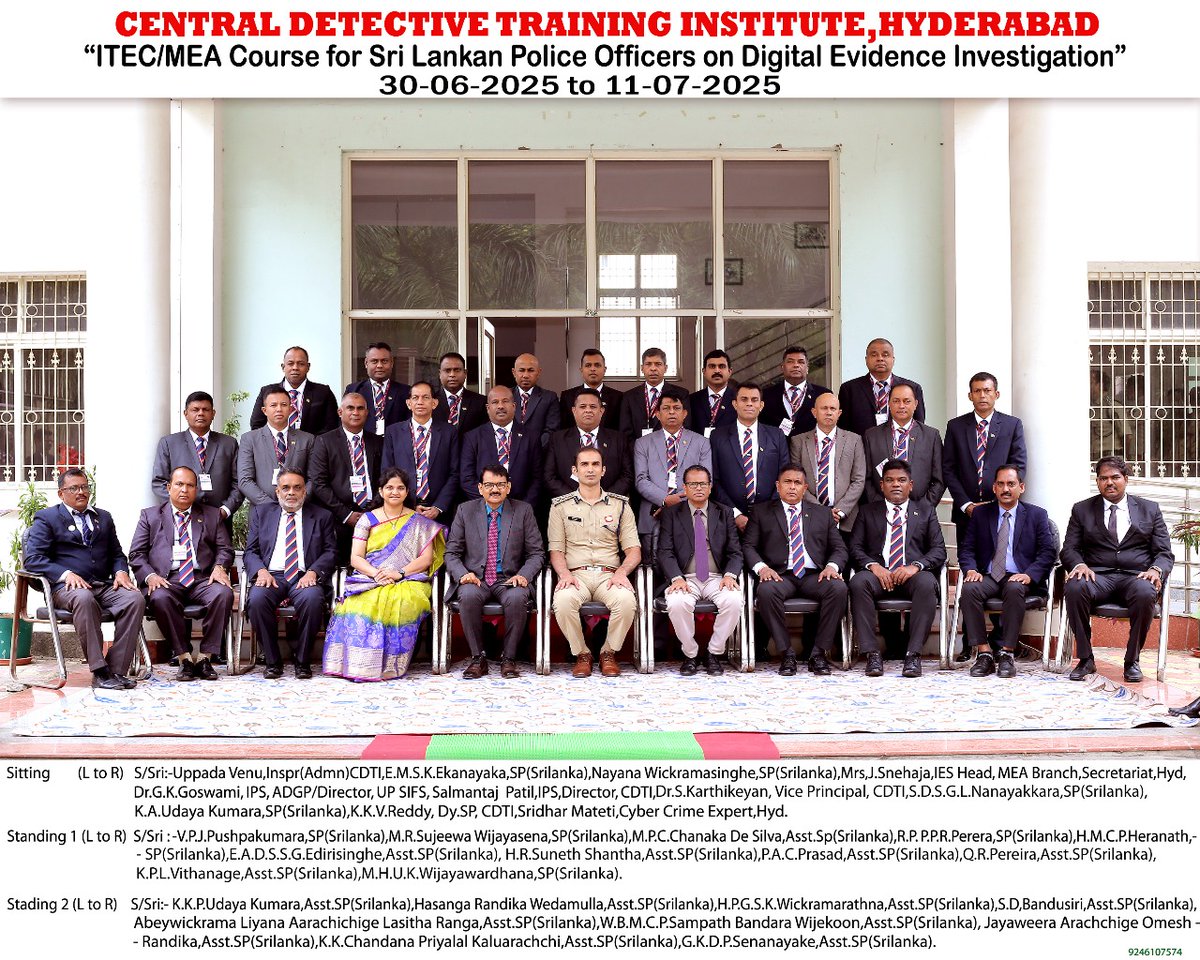 Valedictory function of ITEC Course on 'Digital Evidence Investigation' for Sri Lankan Officers is conducted on 11.07.2025.  Sh. Sudheer Babu, IPS, CP, Rachakonda and Dr. P V K Prasad, Director Prosecution/ DG HG, Uttarakhand graced the occasion as Chief Guest &amp; Guest of Honour.