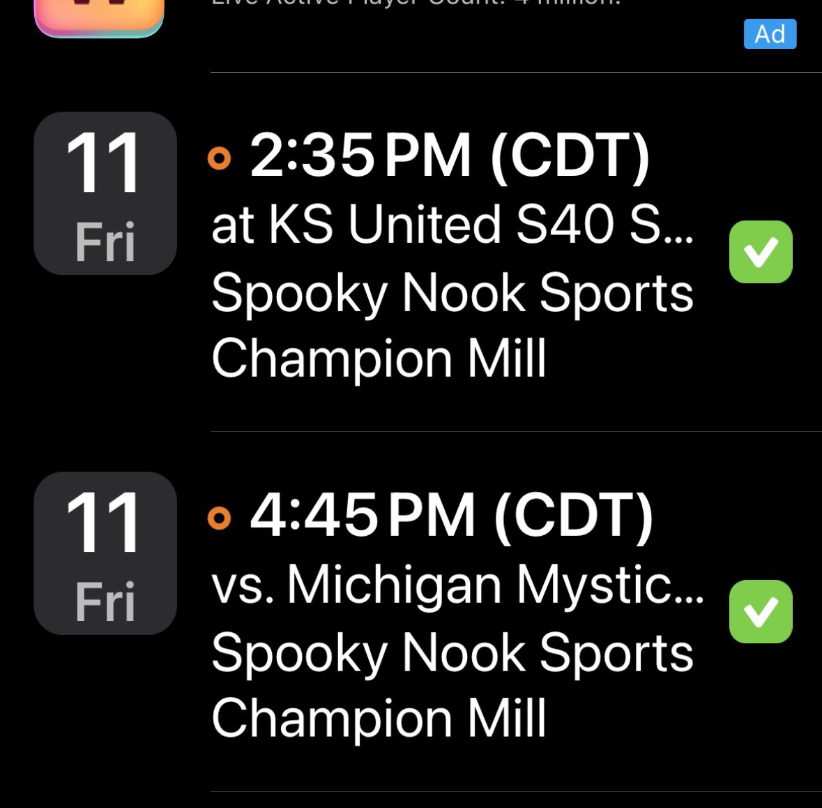 Court times changed today, court 24 and 26.