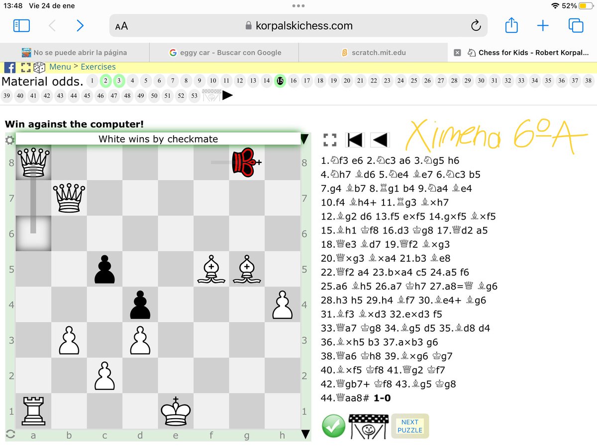 #3 Mi proyecto: Aprendizaje interactivo con alumnos. Usamos #iPad y #Safari en korpalski.com para ejercicios y partidas 1v1. ¡Comparten avances por #iCloud! #iPadEnElAula #AjedrezEducativo #AppleTeacher #somosSCB