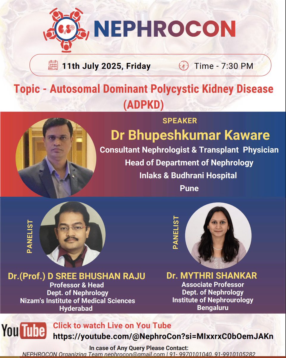 nephrocon's tweet photo. Happening today, Now 📢
Does Tolvaptan slow the progression of ADPKD in Indian patients?
Can ADPKD increase the risk of malignancy, such as renal cell carcinoma or other tumors?
Join us for a session on ADPKD.
https://t.co/OcIO4WIehE https://t.co/GeIzdVPPeM