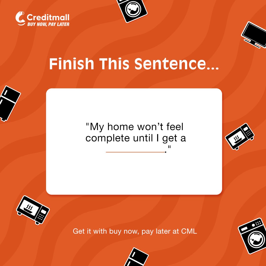creditmallgh's tweet photo. Fill in the blanks!
We all have that one item that would upgrade our space - a fridge ? A new bed? A washing machine?
Letβs see what tops the wishlist!
#creditmall #buynowpaylater #spreadpayments #financialservices #gnat #accra #ghana https://t.co/B6FVJZebqe