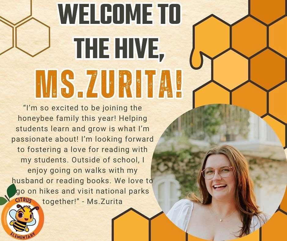 🐝 Help us welcome Ms. Zurita to the Hive! 
We’re thrilled to have her join the Citrus Elementary family. She’s ready to shine and make a buzz! 💛 #WelcomeToTheHive #CitrusStrong #NewBeeInTown <a href="/OCPSnews/">ocpsnews</a>