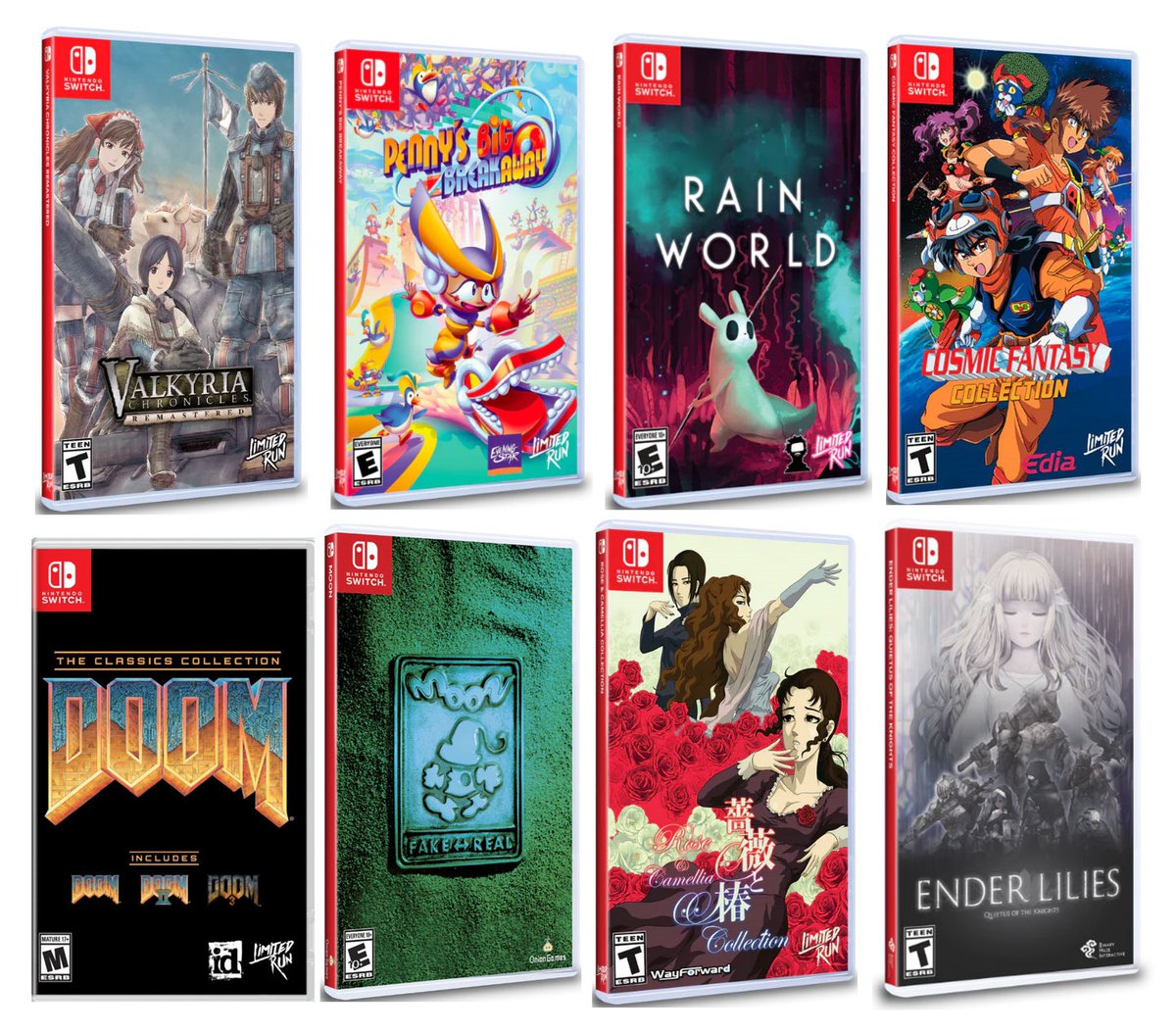 8 Nintendo Switch Limited Run Games titles are available again at VGP! 

👉tinyurl.com/2s3v95un

Rain World
Penny's Big Breakaway
Valkyria Chronicles Remastered
Moon
Rose and Camellia Collection
Ender Lilies
Doom The Classics Collection
Cosmic Fantasy Collection

- 1 Per