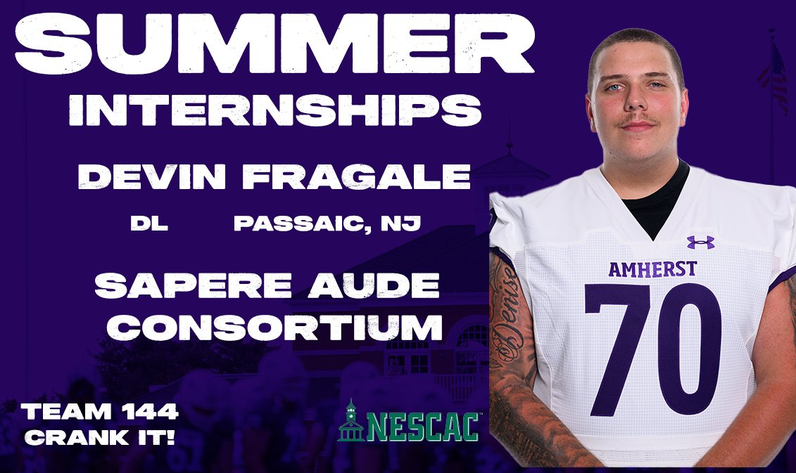 Amherst College Football (@amherstcollfb) on Twitter photo ‼️‼️PREPARING FOR THE FUTURE‼️‼️
DEVIN FRAGALE
HOW DID AMHERST PREPARE?
“Amherst prepared me for this internship through its strong network and supportive community, which fostered both personal growth and professional development.”
#CRANKIT #TEAM144 ‼️‼️PREPARING FOR THE FUTURE‼️‼️
DEVIN FRAGALE
HOW DID AMHERST PREPARE?
“Amherst prepared me for this internship through its strong network and supportive community, which fostered both personal growth and professional development.”
#CRANKIT #TEAM144