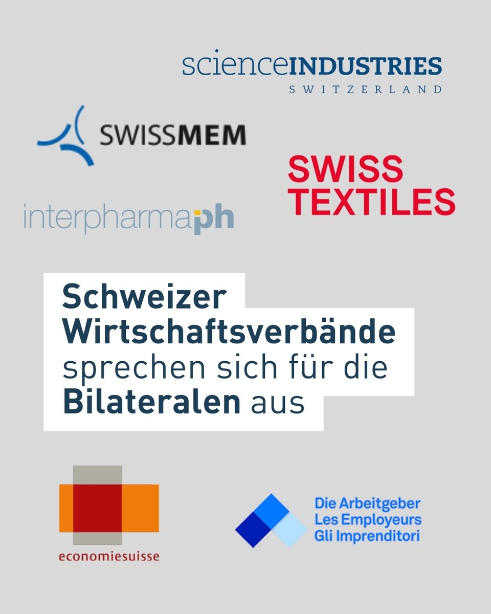 starkvernetzt's tweet image. Schweizer Wirtschaftsverbände stehen klar hinter den Bilateralen, denn sie:
🔹sichern unseren etablierten Marktzugang zur EU
🔹stärken unseren Wirtschaftsstandort Schweiz
🔹bewahren unseren liberalen Arbeitsmarkt
Damit die Schweiz wirtschaftlich erfolgreich und zukunftsfähig…