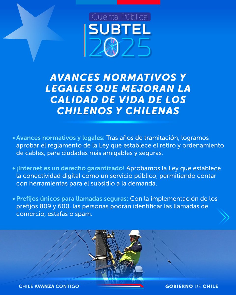 subtel_chile's tweet image. Se viene la #CuentaPúblicaMTT y te contamos sobre los avances normativos y legales de SUBTEL, que han mejorado la calidad de vida de los chilenos y chilenas.