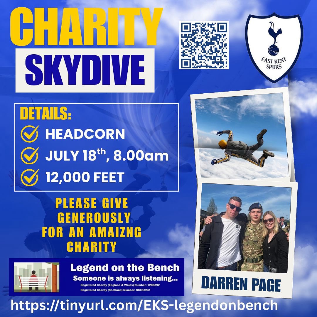 🚨 ONE WEEK TO GO! 🚨

In just 7 days, Darren Page will be taking on the scariest of all our challenges – jumping out of a plane for <a href="/Legend_on_Bench/">Legend-On-The-Bench</a> 🪂💙

If you can spare a few quid, it would mean the world.

Let’s get behind him 👇

justgiving.com/page/eastkents…

COYS 💙
