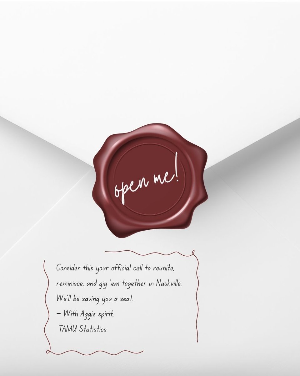 TAMUstats's tweet image. π Have you opened your invite yet? The 2025 Aggie Reunion is coming up - and RSVP is still open! π
Catch up, connect, and celebrate with fellow Aggies! β¨
π² Slide to open & scan the QR - or RSVP at TX.AG/2025JSM
#AggieReunion #Statistics #TAMUStats #AggieNetwork