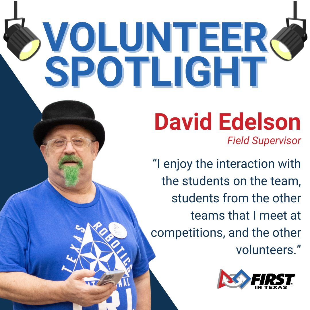 FIRSTinTexas's tweet image. Thank you for not only serving as a dedicated Key Volunteer, wearing many hats over the years, but also for mentoring students and being part of their unforgettable &quot;aha moments.&quot; Read David&apos;s full story on our website! 🤖❤️💙

#FIRSTinTexas #FIRSTRoboticsCompetition #Volunteer