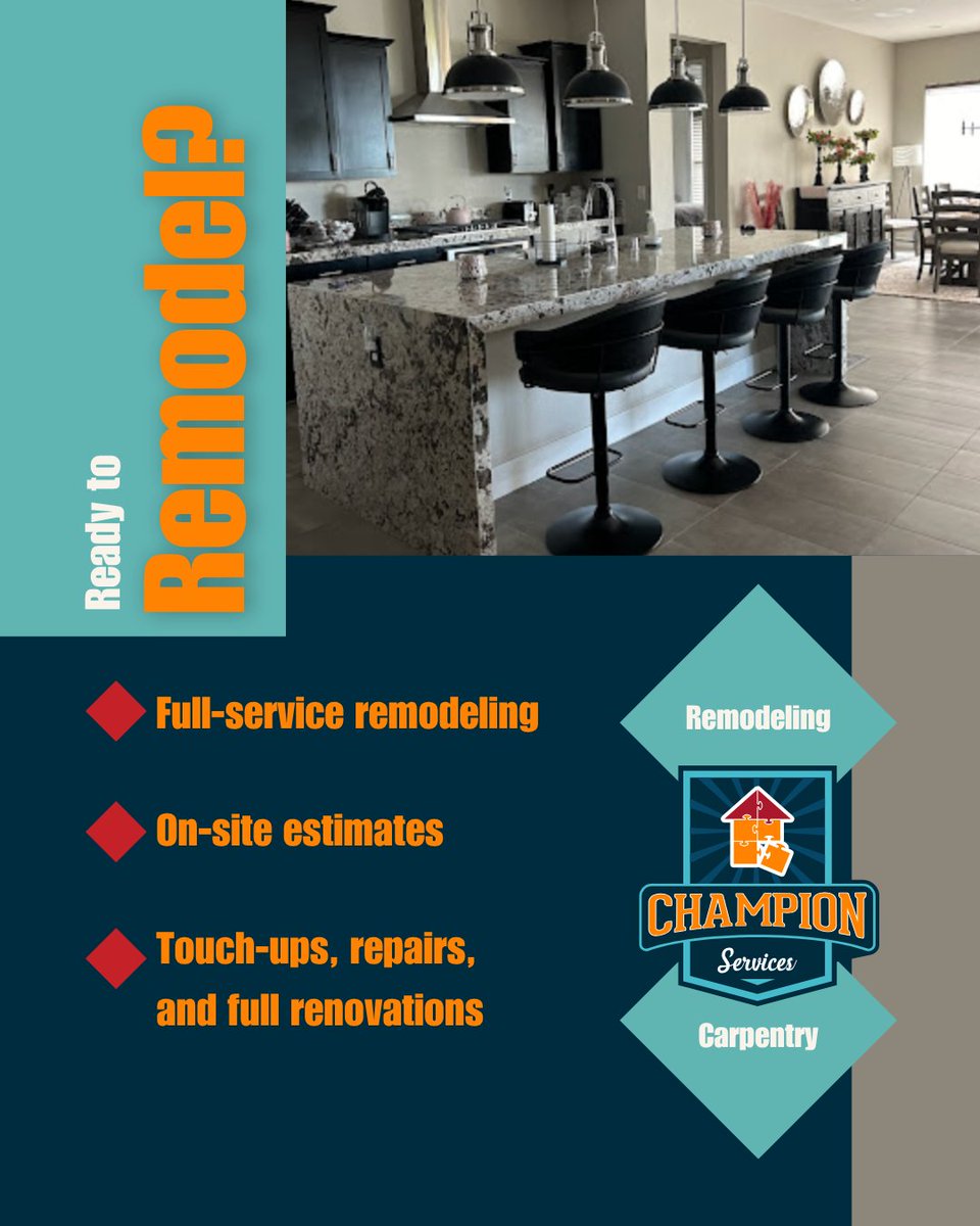 LVHandyman's tweet photo. 🏡 Ready to remodel? Let Champion Services handle everything—floors, doors, custom carpentry &amp; more!
✅ Full-service remodeling with on-site estimates
✅ From quick touch-ups to full renovations
Your one-stop shop for quality and convenience.
 #ChampionRemodeling #HomeRenovation https://t.co/UqyJElRehv