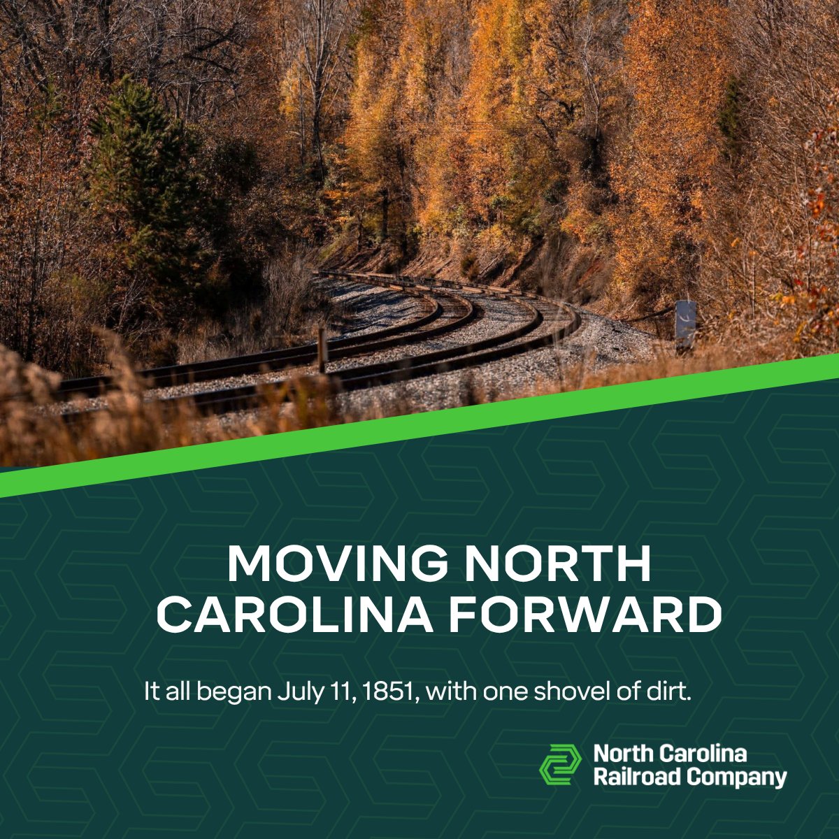 On this day in 1851, the first shovel hit the dirt in Greensboro, launching a rail line that would connect Goldsboro to Charlotte and shape NC’s future. Today, that corridor continues to move NC forward. #RailHistory #Infrastructure #NCHistory #ForeverinMotion