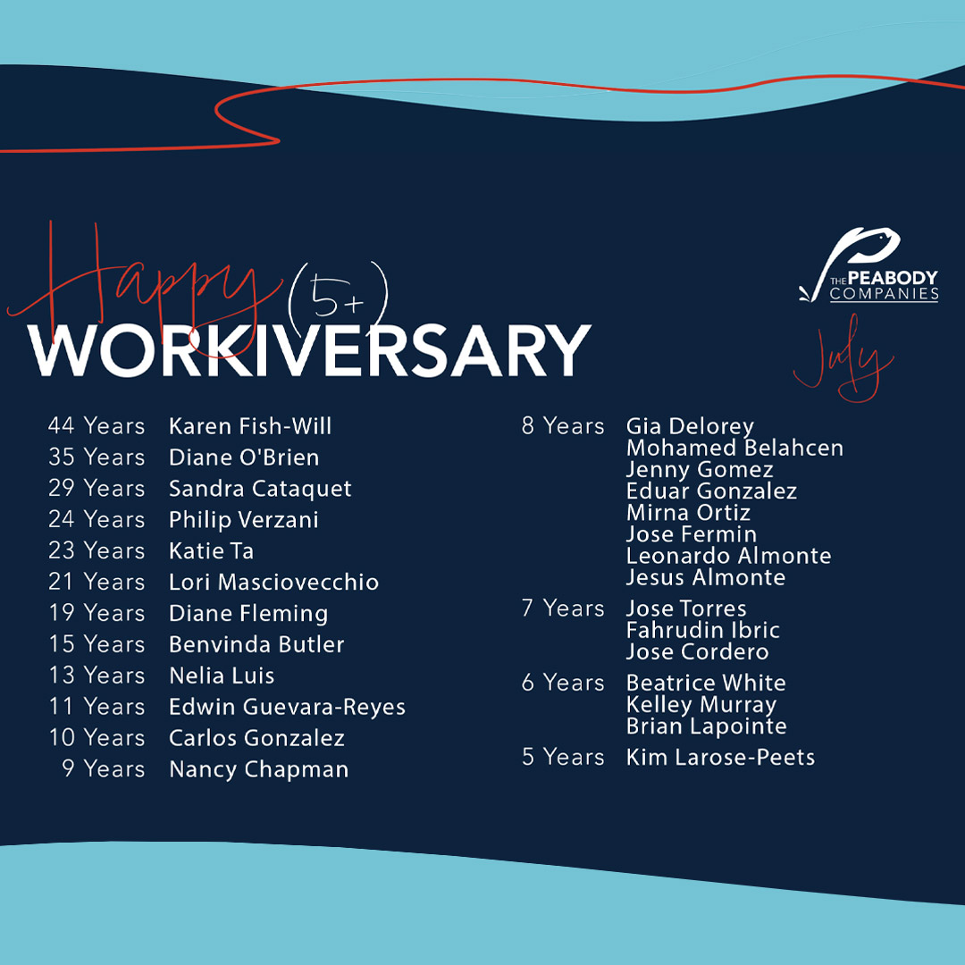 This July, we’re celebrating team members with 5 to 44 years of service! 🎆 Your dedication lights the way—each milestone a spark in Peabody’s journey. Thank you for growing with us. #WeArePeabody #WorkAnniversary #JulyMilestones #TeamAppreciation