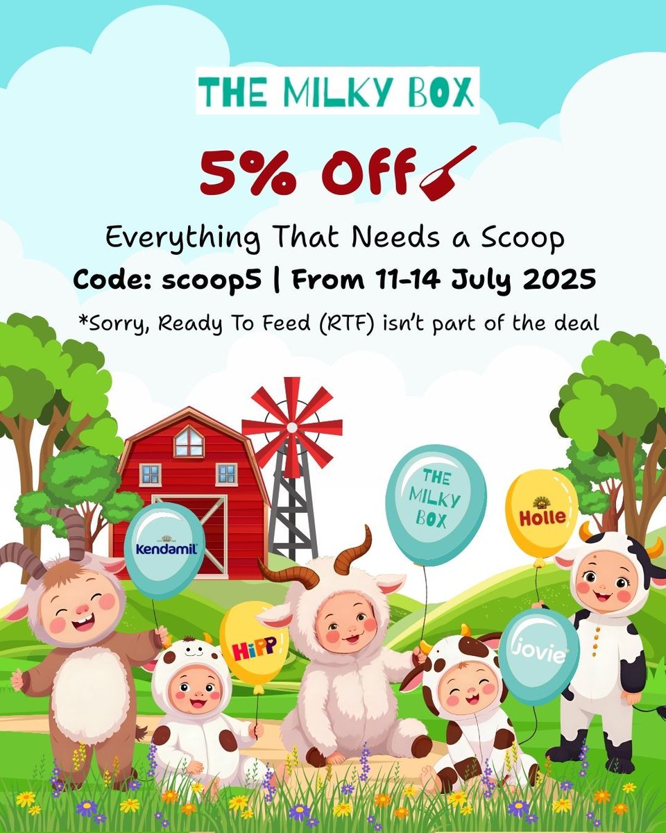TheMilkyBox's tweet photo. Scoop It Like It’s Hot!
5% OFF all powdered formulas that come with a scoop
*Sorry, RTF… not your moment 😉
Code: scoop5
July 11–14 only 

#themilkybox #ormuladeals #babyformula #jovie #jovieformula #joviecow #joviegoat #hipp #hippbaby #hippcombiotik #kendamil #kendamilorganic https://t.co/o3ITszyCUq