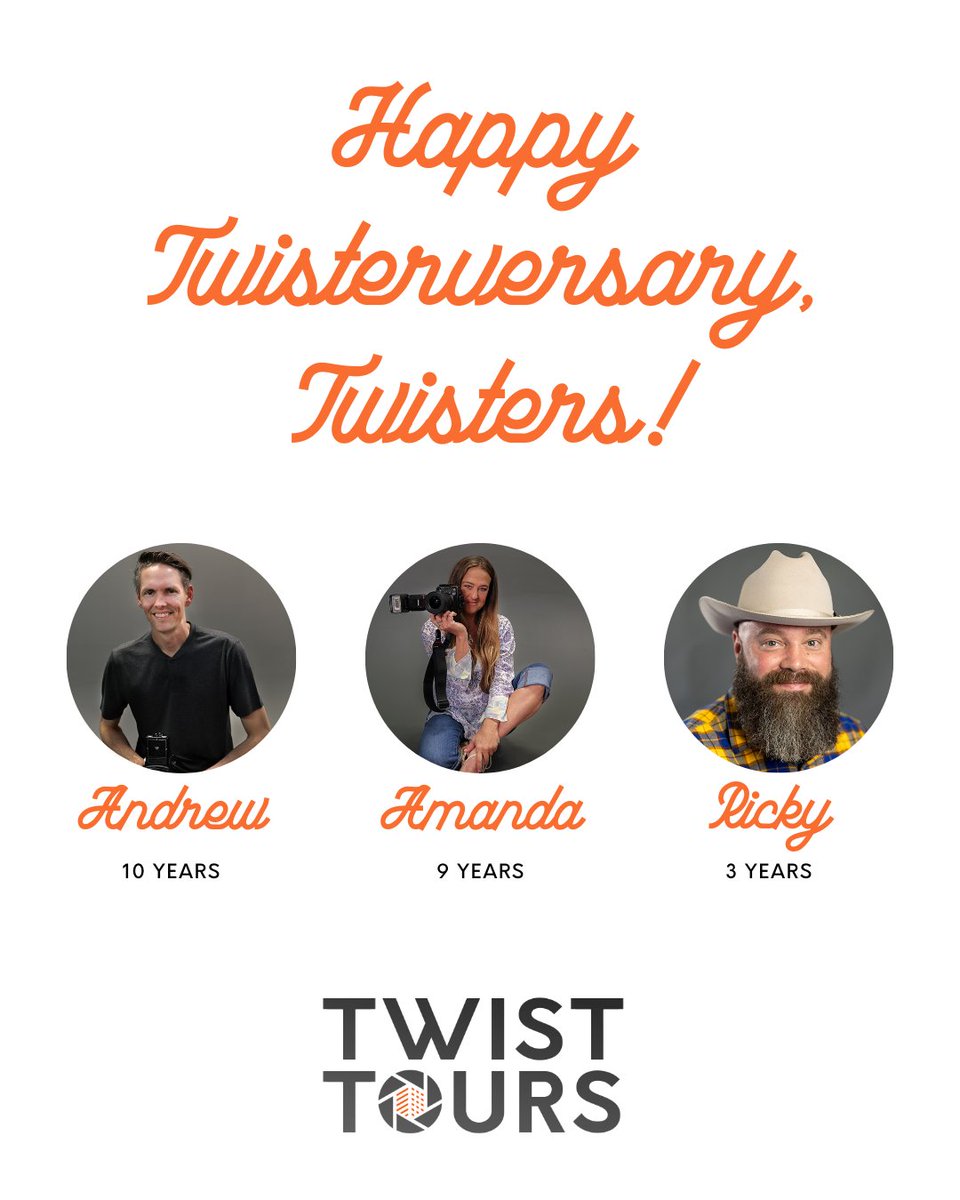 We are wishing the following Twisters a Happy Birthday and Twisterversary month!

Bryan
Michelle
Hannah
Andrew - 10 years
Amanda - 9 years
Ricky - 3 years

#TwistTours