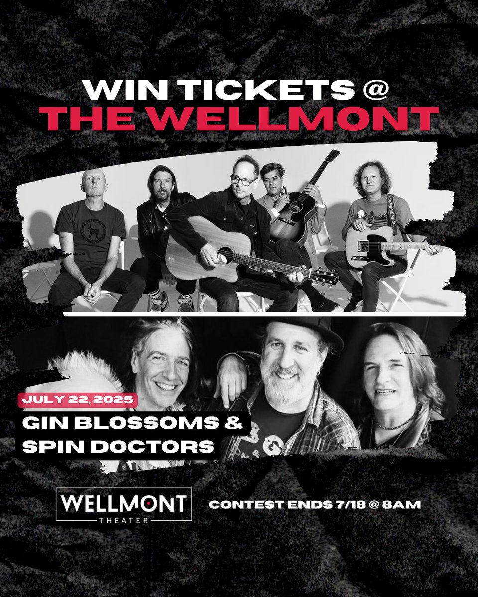 Enter to win a pair of tickets to see <a href="/ginblossoms/">Gin Blossoms</a> &amp; <a href="/SpinDoctorsBand/">Spin Doctors</a> in Montclair, NJ on July 22, 2025! Contest ends 7/18 @ 8AM ET.⁠ ➡️ Enter now: gleam.io/XsSIw/gin-blos…