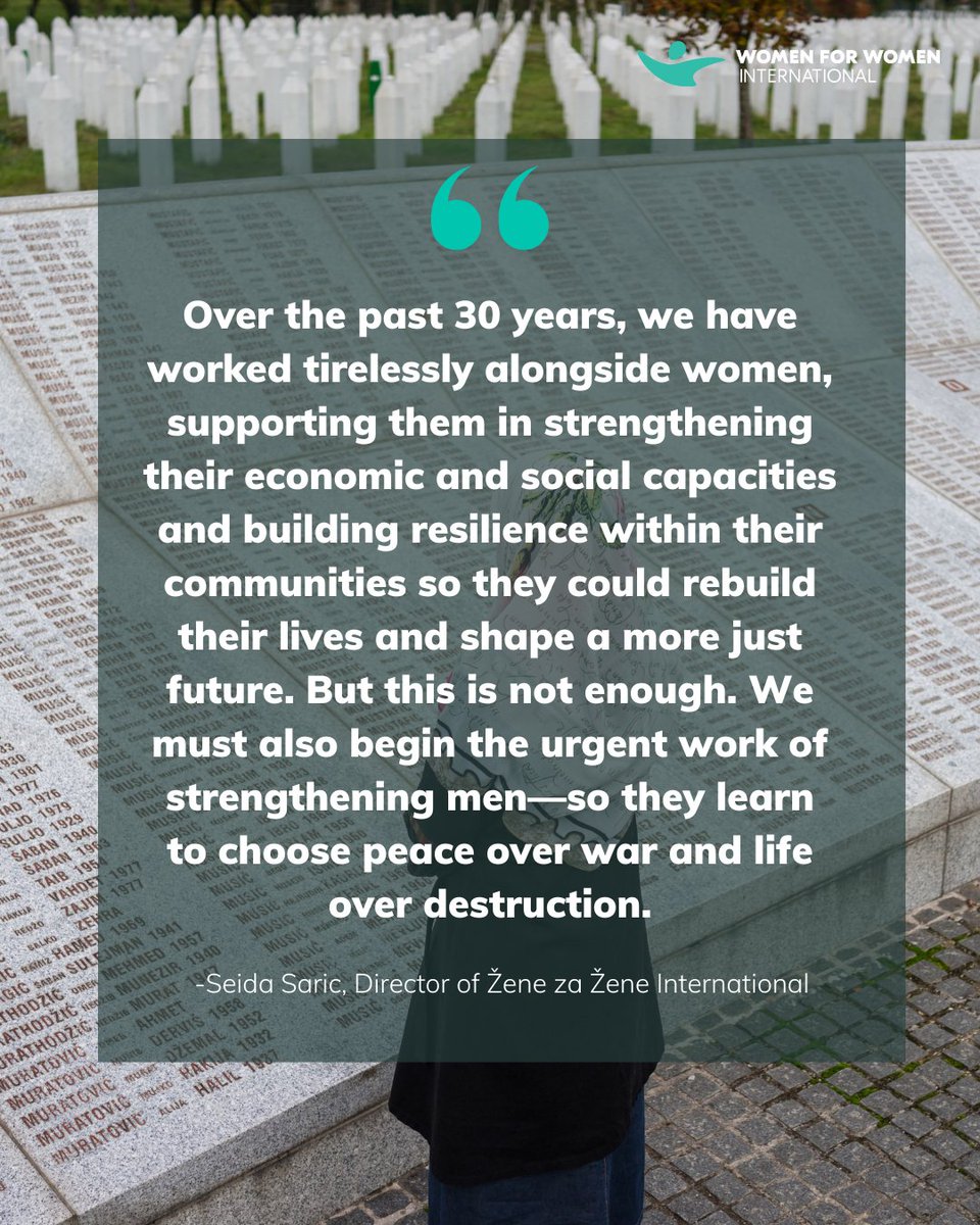 Women for Women Intl (@womenforwomen) on Twitter photo This July marks 30 years since the Srebrenica genocide. Over 8,000 people were killed, and tens of thousands of women were raped.
@womenforwomen was founded in response to the Bosnian War. Today, <a href="/zene_za_zene/">Žene za Žene</a> carries that legacy forward: womenforwomen.org/where-we-work/…
#Srebrenica This July marks 30 years since the Srebrenica genocide. Over 8,000 people were killed, and tens of thousands of women were raped.
@womenforwomen was founded in response to the Bosnian War. Today, <a href="/zene_za_zene/">Žene za Žene</a> carries that legacy forward: womenforwomen.org/where-we-work/…
#Srebrenica