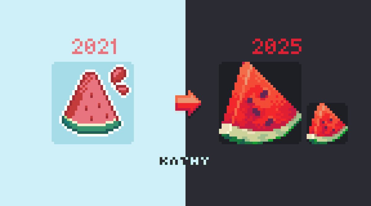 First #pixelart watermelon vs the latest🍉
