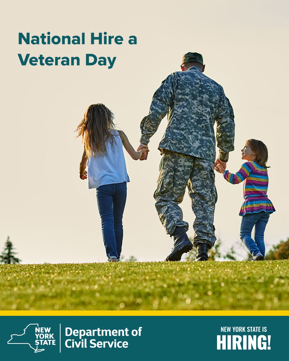 NYSCivilService's tweet image. New York State is #hiring veterans!
Hiring veterans not only benefits the individual who has served, but also brings valuable skills and perspectives to the workplace.
Learn about 55b/c:
cs.ny.gov/rp55/
#NationalHireaVeteranDay #Veterans #Hiring
