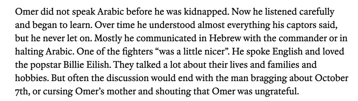 AbbieFS's tweet image. So many extraordinary details in this unforgettable in-depth account of being a hostage in Gaza - the first of our summer issue pieces. Omer became the chef of the Hamas cell that was holding him
economist.com/1843/2025/07/1…