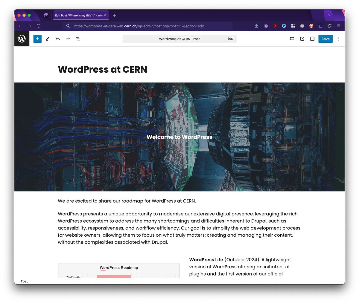 WordPress's tweet image. The web began at CERN. Now, its digital future is powered by WordPress.
We’re excited to see how CERN’s scientists, engineers, and students use WordPress to advance discovery, collaboration, and learning.
More info: wordpress.docs.cern.ch
#WordPress #CERN #FutureOfWeb