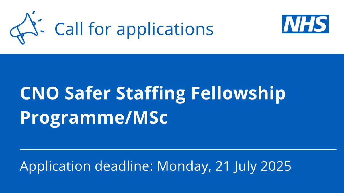 teamCNO ๐ (@teamcno_) on Twitter photo Applications now open for the CNO Safer Staffing Fellowship Programme. Developed with
<a href="/ShelfordGrp/">The Shelford Group</a> and open to senior nurses and midwives from all settings, the course supports a sustainable, consistent approach to #SaferStaffing in the NHS.
Visitโถ๏ธengland.nhs.uk/nursingmidwifeโฆ Applications now open for the CNO Safer Staffing Fellowship Programme. Developed with
<a href="/ShelfordGrp/">The Shelford Group</a> and open to senior nurses and midwives from all settings, the course supports a sustainable, consistent approach to #SaferStaffing in the NHS.
Visitโถ๏ธengland.nhs.uk/nursingmidwifeโฆ