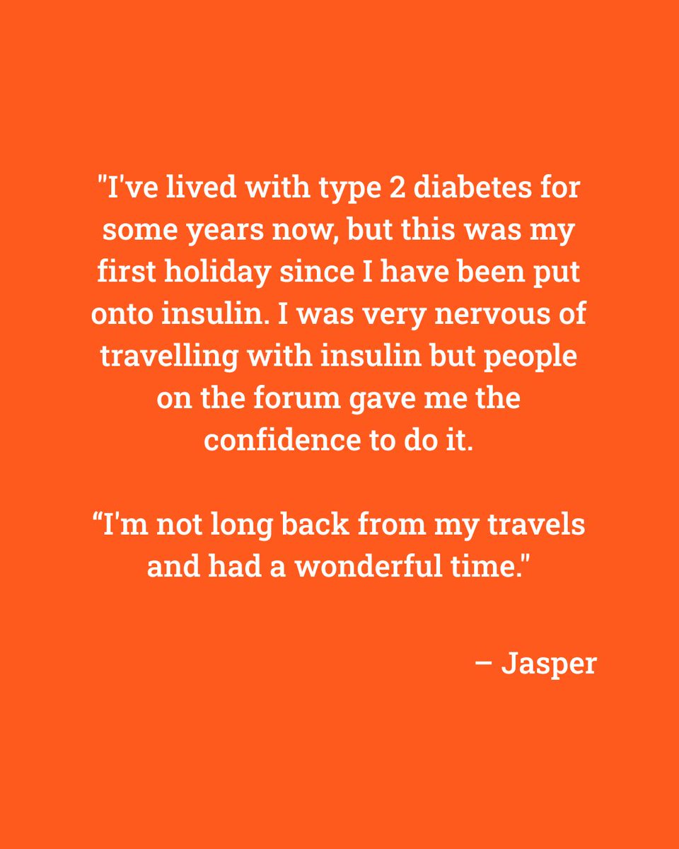 DiabetesUK's tweet image. Earlier we shared some advice for travelling with diabetes... there is also support available on our Online Forum ✈️
Take a look at what some users had to say about the support they received ahead of travelling👇
Read more about our Online Support Forum: orlo.uk/online-forum_A…