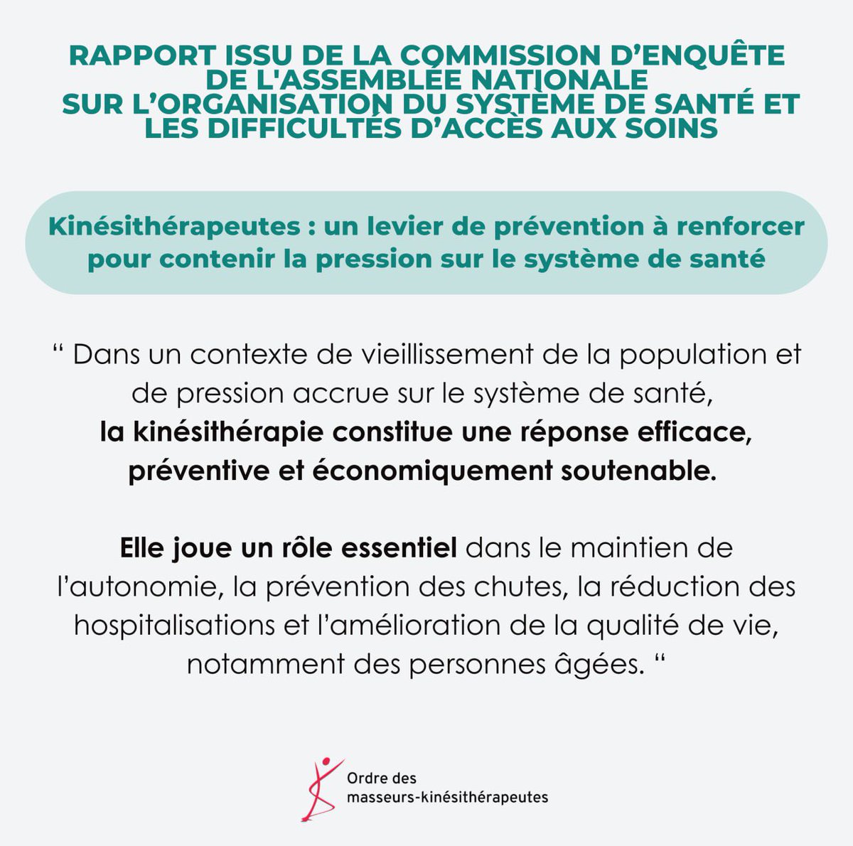 Ordre des masseurs-kinésithérapeutes (@cnomk) on Twitter photo La commission d’enquête de l'<a href="/AssembleeNat/">Assemblée nationale</a> sur l’organisation du système de santé et les difficultés d’accès aux soins, présidée par <a href="/JF_Rousset2/">Jean-François Rousset</a> a publié son rapport.
Pour consulter le rapport complet ⤵️
assemblee-nationale.fr/dyn/17/rapport… La commission d’enquête de l'<a href="/AssembleeNat/">Assemblée nationale</a> sur l’organisation du système de santé et les difficultés d’accès aux soins, présidée par <a href="/JF_Rousset2/">Jean-François Rousset</a> a publié son rapport.
Pour consulter le rapport complet ⤵️
assemblee-nationale.fr/dyn/17/rapport…