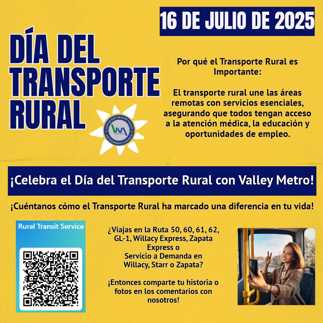 🚍 Rural Transit Day is almost here! Just 5 days to go 🎉
Valley Metro celebrates the impact of transit in rural communities — and we want to hear from YOU 💬
📲 Share your story: forms.office.com/g/59jX5yJ83K
#RuralTransitDay #RideValleyMetro #ConnectingCommunities #YourTransitStory