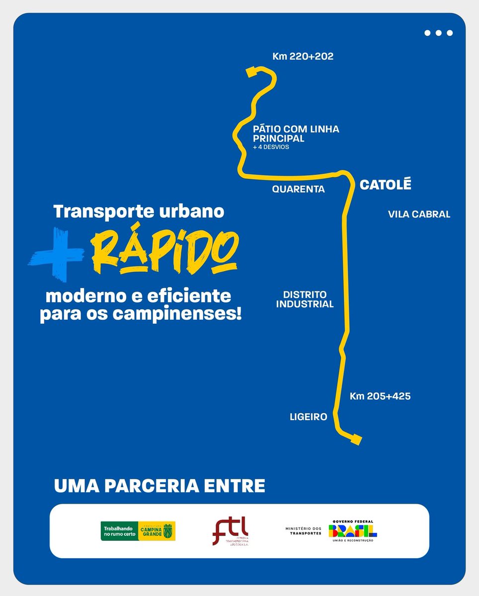 🚨O ministro Renan Filho anuncia hoje a implantação do VLT de Campina Grande, a 2° maior cidade da Paraíba. Acessibilidade, conexão e sustentabilidade. Esse é o Brasil que a gente quer! 🇧🇷