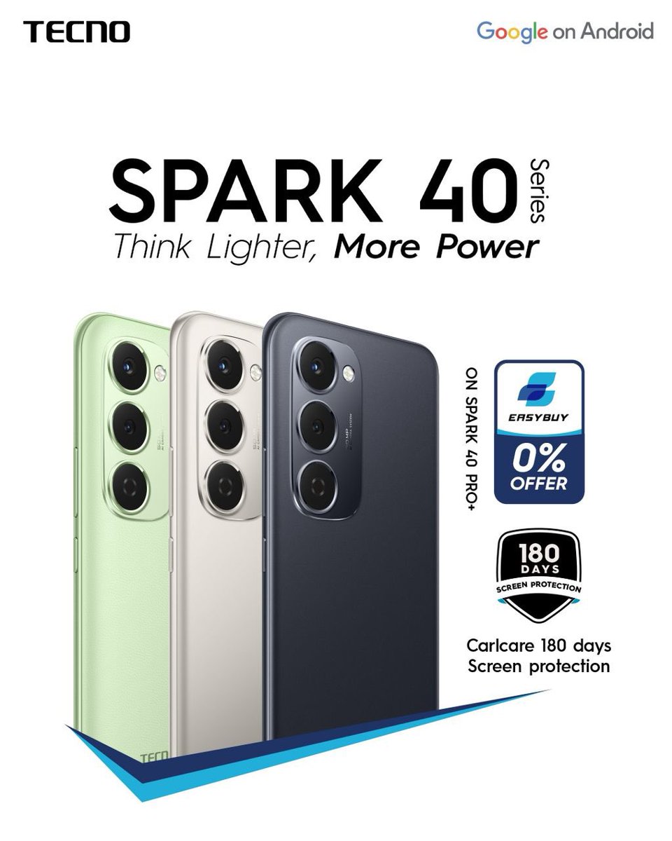 UJAYBE's tweet photo. Get your hands on the latest SPARK 40 Pro+ without feeling the pinch!
With EasyBuy, enjoy stress-free payments in installments.
Upgrade your tech game today, visit any trusted TECNO store nationwide.
#SPARK40Series #ThinkLighterMorePower https://t.co/w0w4iCmcr7