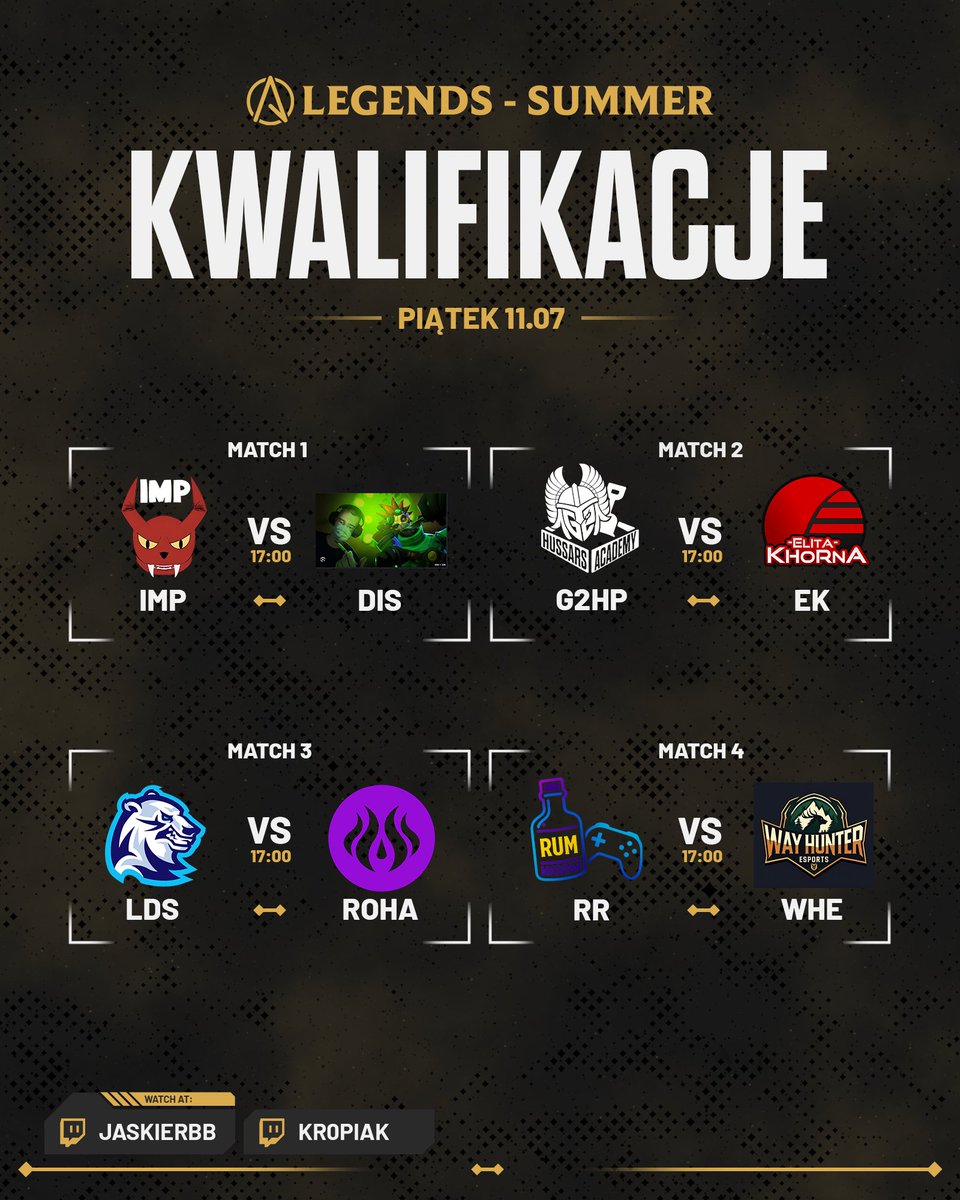 🎯 1. DZIEŃ TURNIEJU PROMOCYJNEGO DO ALMOST PRO LEGENDS 🎯

Nie wiemy jak wy, ale my już odliczamy minuty do pierwszych spotkań tej fazy kwalifikacji! Już za kilka dni poznamy ostatnie dwie drużyny, które dołączą do FAZY GŁÓWNEJ APL! 🔥

Startujemy o 17:00 na streamach <a href="/JaskierBB/">Kamil Rojek</a>