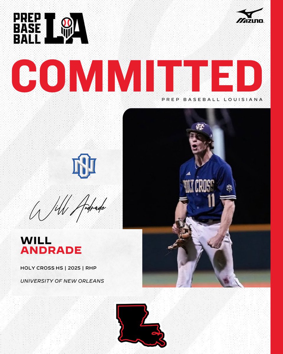 Prep Baseball Louisiana (@prepbaseballla) on Twitter photo Congratulations to 2025 Will Andrade (Holy Cross HS) on his commitment to the University of New Orleans.
Andrade logged 87 innings and went 14-2 with a 1.69 ERA and 114 strikeouts this spring. #BeSeen #LASummerChamps25
<a href="/pbtscouting/">Prep Baseball Scouting</a> | <a href="/AlexArmandPBR/">Alex Armand</a> Congratulations to 2025 Will Andrade (Holy Cross HS) on his commitment to the University of New Orleans.
Andrade logged 87 innings and went 14-2 with a 1.69 ERA and 114 strikeouts this spring. #BeSeen #LASummerChamps25
<a href="/pbtscouting/">Prep Baseball Scouting</a> | <a href="/AlexArmandPBR/">Alex Armand</a>