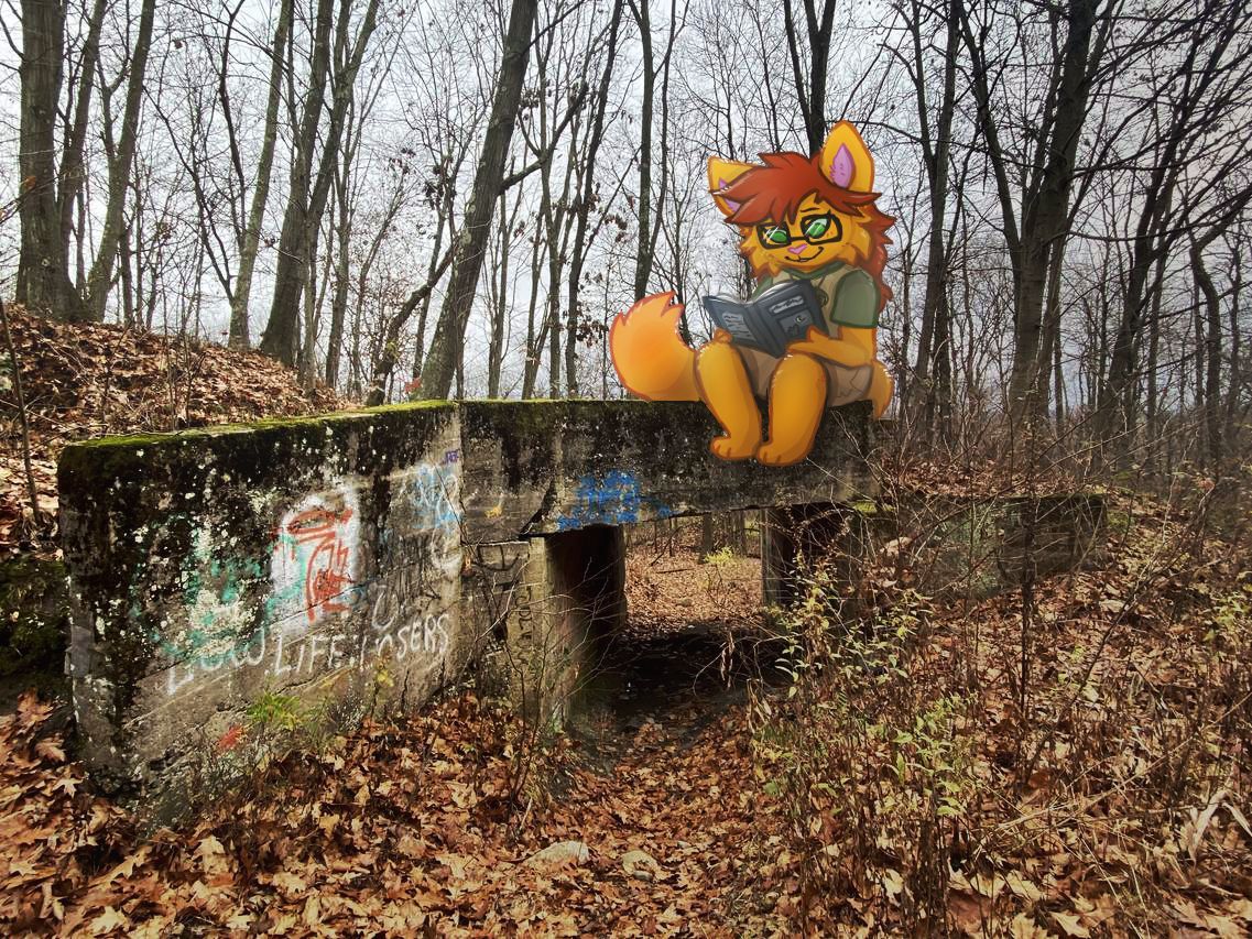 Reading a good book by the abandoned radio tower, camper Red has the best ideas.

#campchimera