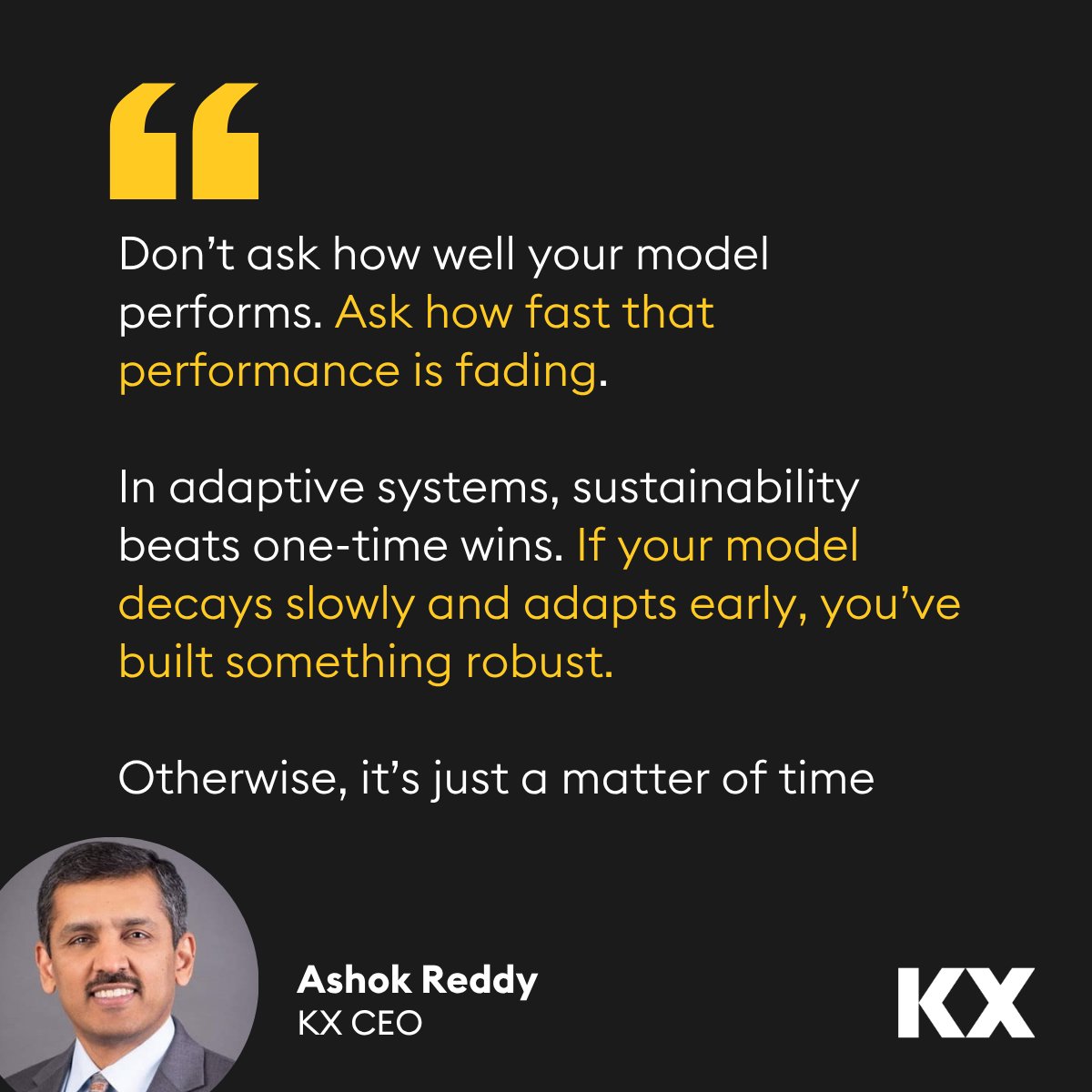 “How do we measure whether an AI system is still performing—not on average, but right now—as the world shifts underneath it?” ​

In Part 4 of The Intelligence Reset, Ashok Reddy introduces Decay-Aware Performance—a framework for understanding how a model’s output quality evolves