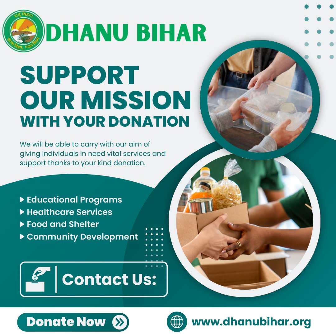 Support our mission with your donation.

Your kindness fuels:
📚 Education
🏥 Healthcare
🍛 Food &amp; Shelter
🌱 Community Development

Let’s uplift Bihar together.

🙏 Donate now &amp; be the change.
dhanubihar.org

#DhanuBiharTrust #DonateForChange #EmpowerLives