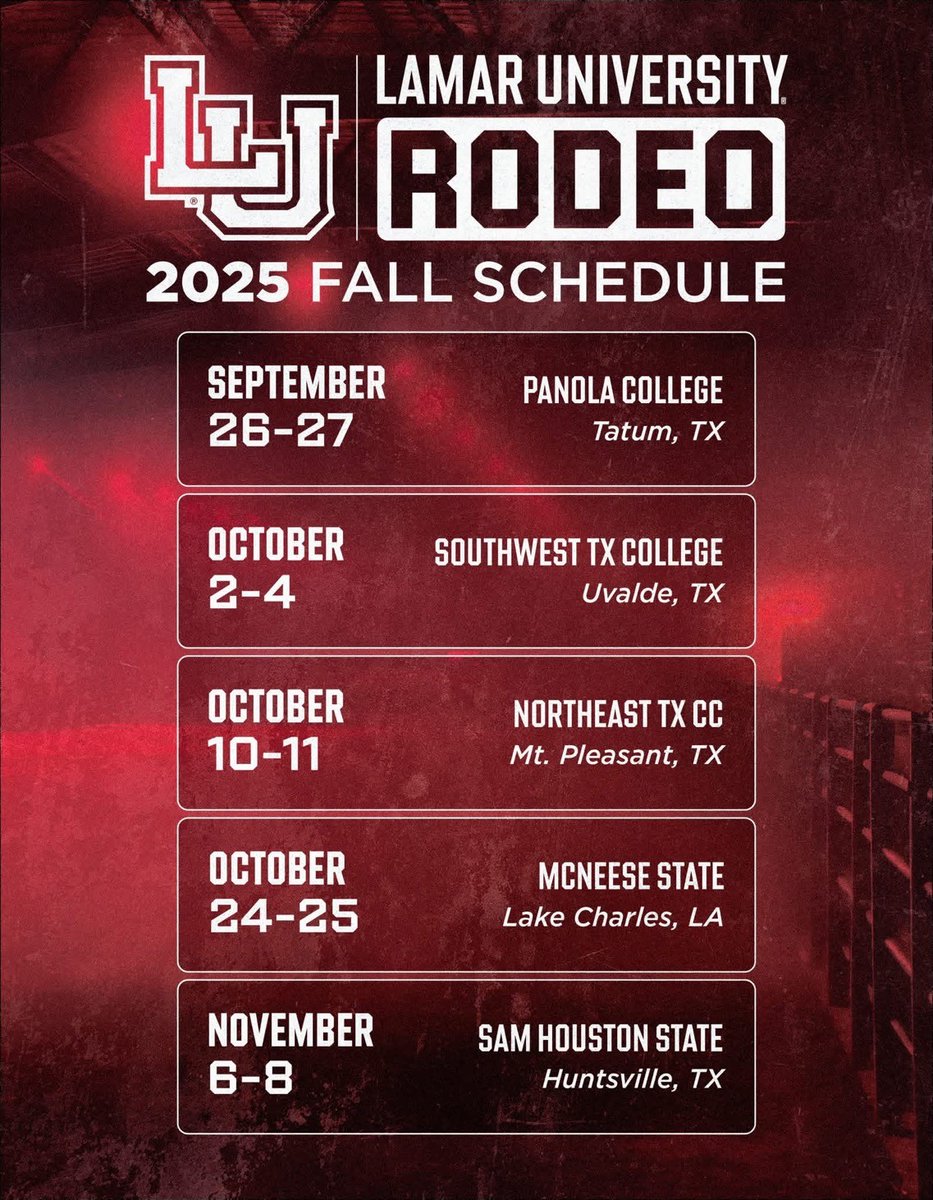 Lamar University announced Fall 2025 Rodeo Schedule!

Learn more about the new Rodeo program here 🔗lamar.edu/news-and-event…