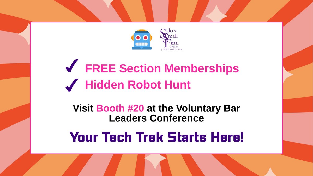 If you're at the VBLC this weekend, swing by Booth #20 and meet your SSFS friends!
✅ FREE section memberships raffle—because who doesn’t love free? 
✅ Hidden robot hunt—find one of 3 sneaky bots roaming the conference, bring it to Booth #20, &amp; claim a techy prize ($25 value)!